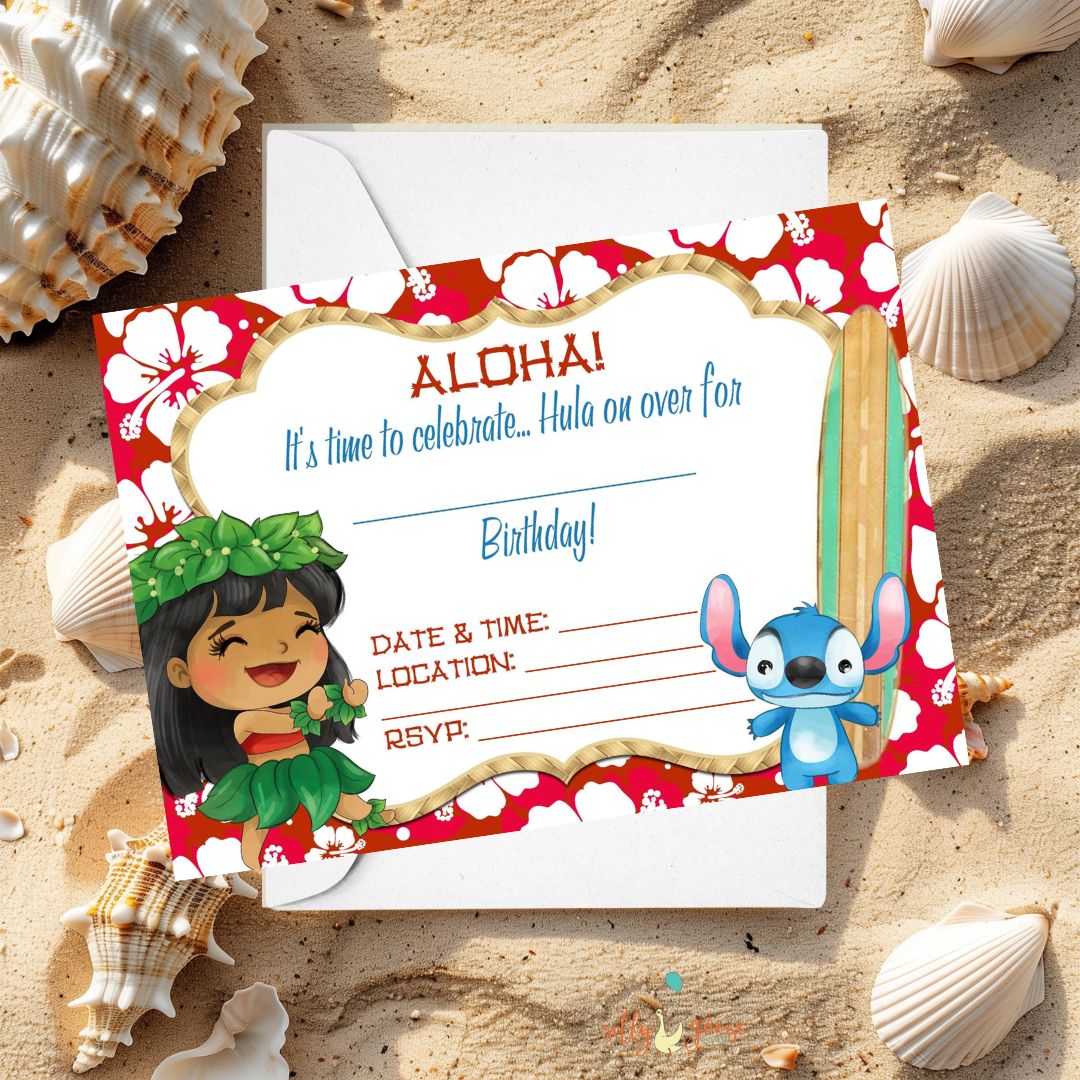 Hawaiian Luau Birthday Invitations Set of 12 — Aloha Tropical Party Supplies with Envelopes