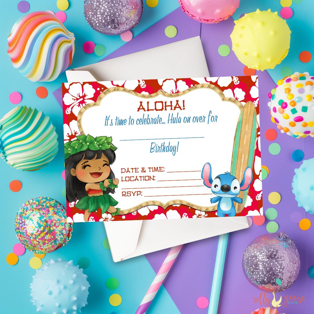 Hawaiian Luau Birthday Invitations Set of 12 — Aloha Tropical Party Supplies with Envelopes