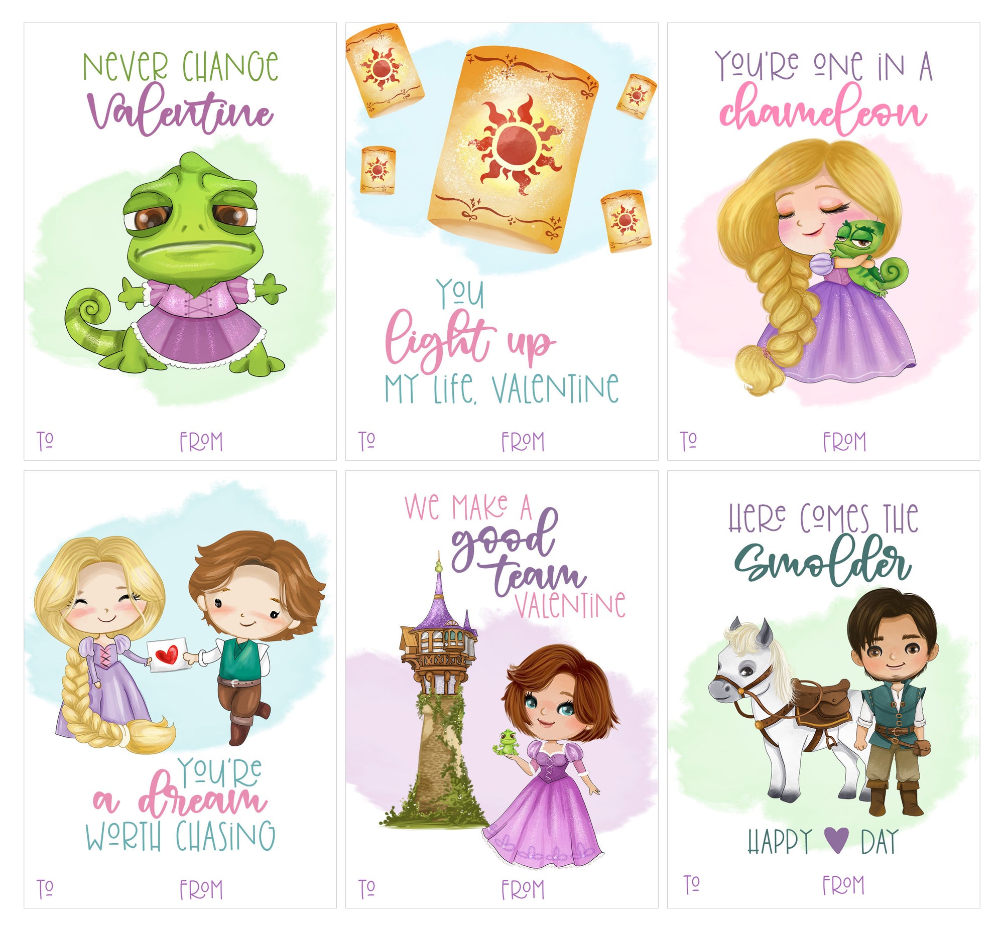 Princess themed kids Valentine's Day classroom cards set of 24