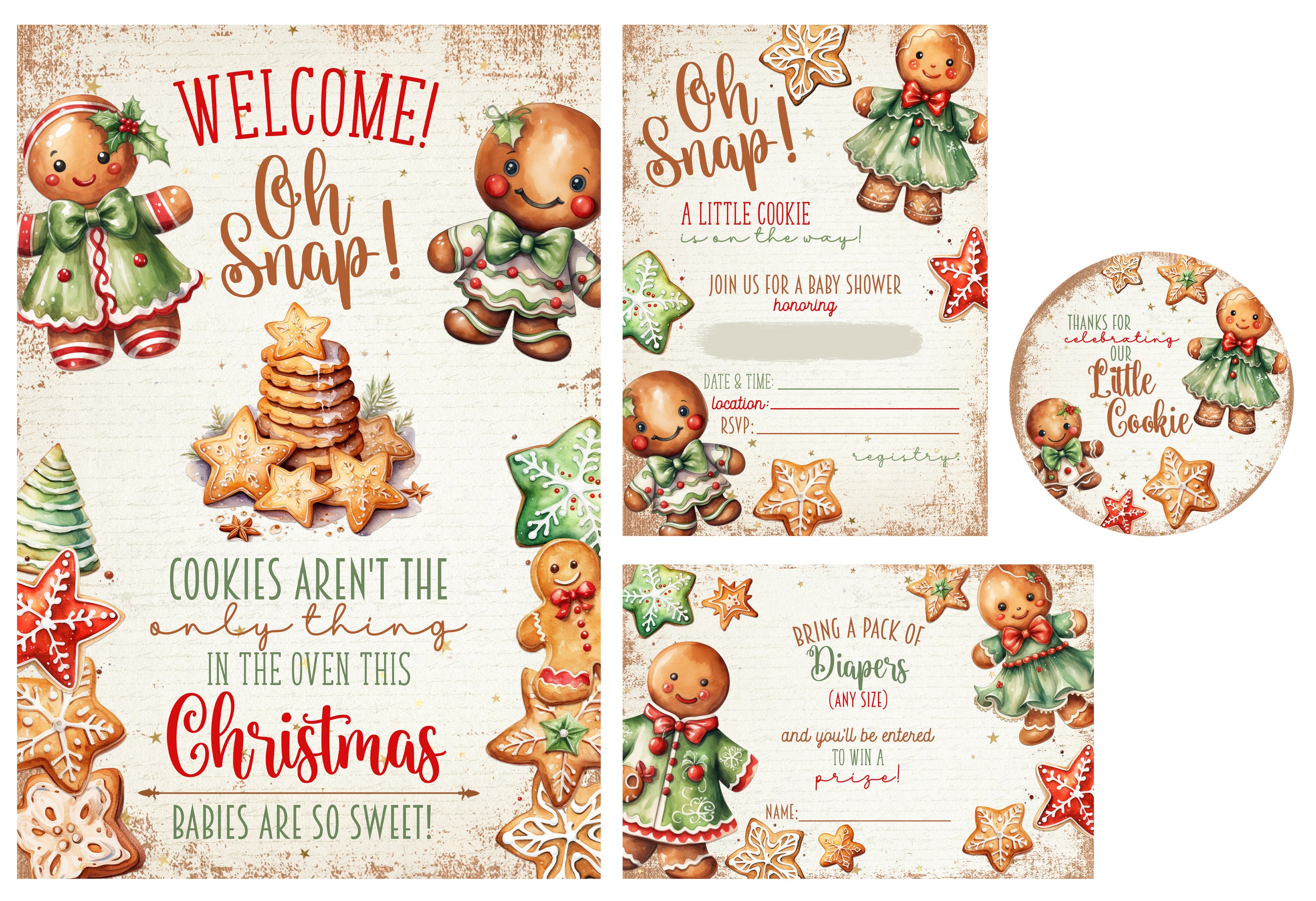 Oh Snap! Cookies Aren't The Only Thing In The Oven This Christmas Holiday Baby Shower Welcome Poster Banner