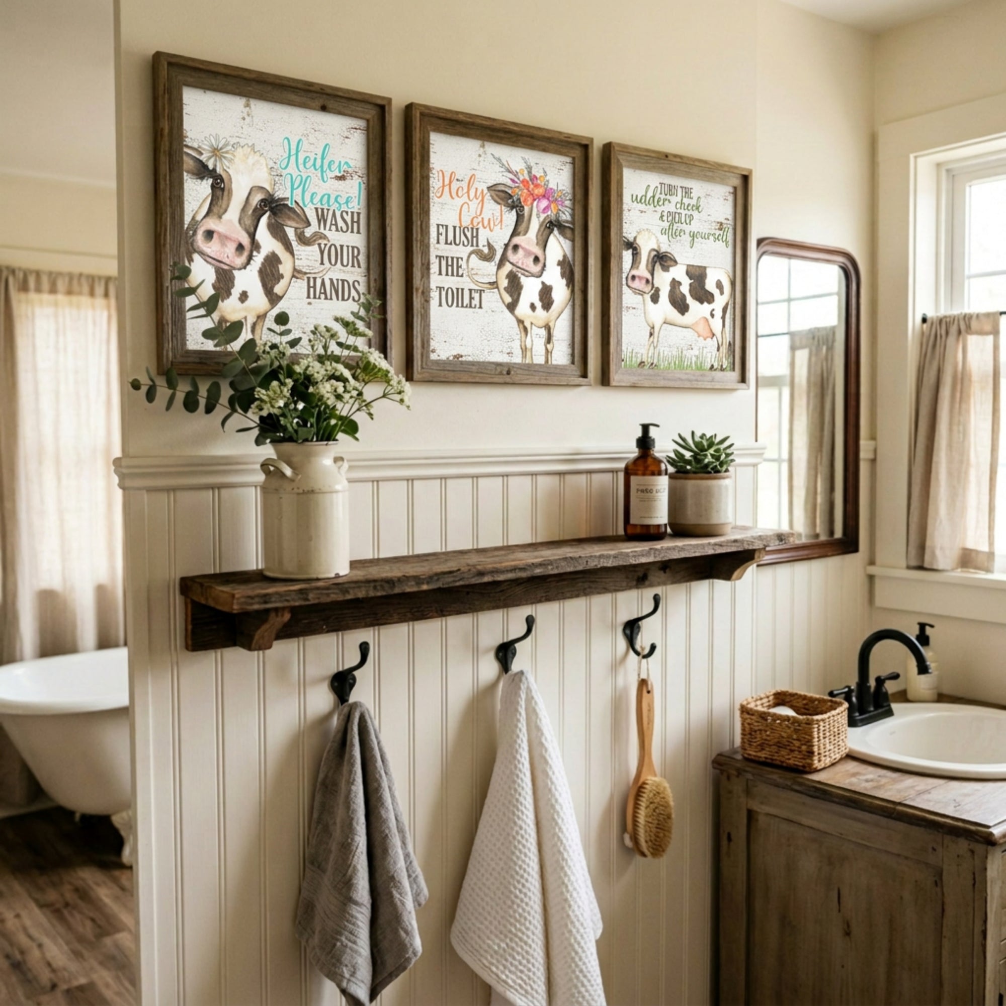 Heifer Please! - Funny Cow Bathroom Wall Art Prints, Farmhouse Decor Set of 3, 8x10in
