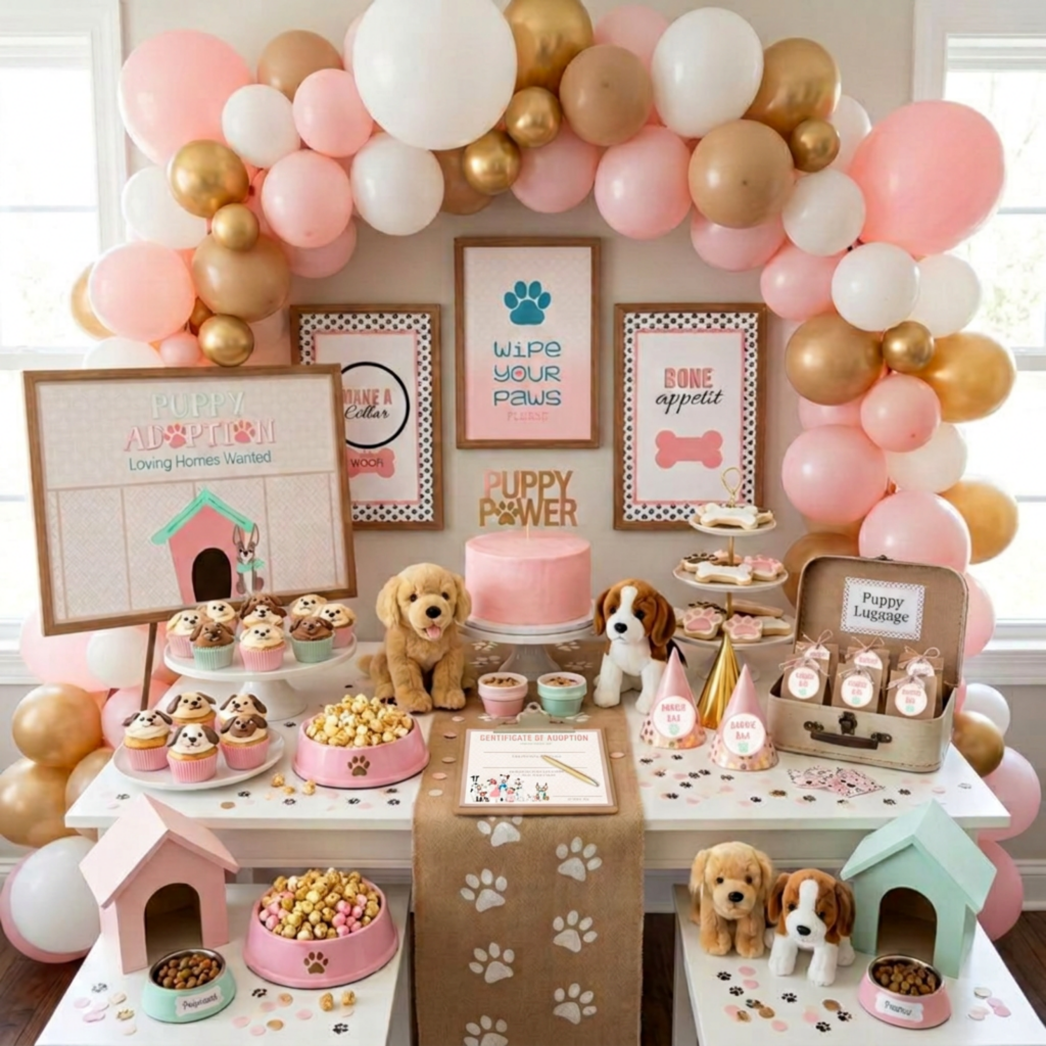 Puppy Paw-Ty Party Kit | Pink Dog Adoption & Gotcha Day Party Supplies, 94 Pieces