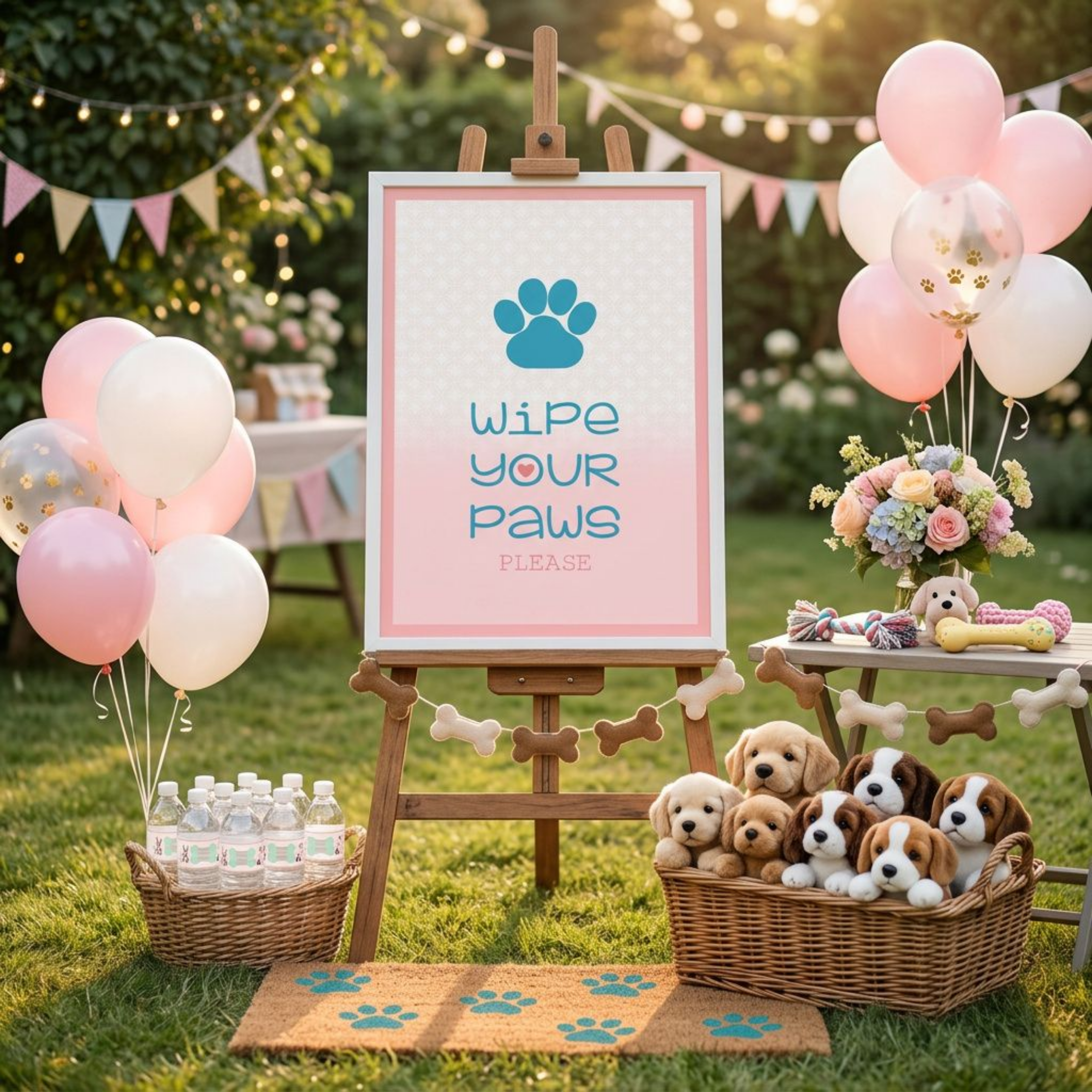 Puppy Paw-Ty Party Kit | Pink Dog Adoption & Gotcha Day Party Supplies, 94 Pieces
