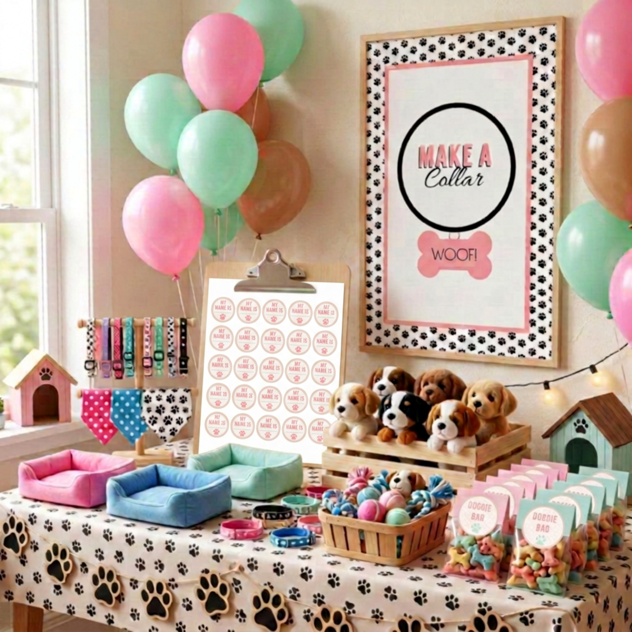 Puppy Paw-Ty Party Kit | Pink Dog Adoption & Gotcha Day Party Supplies, 94 Pieces