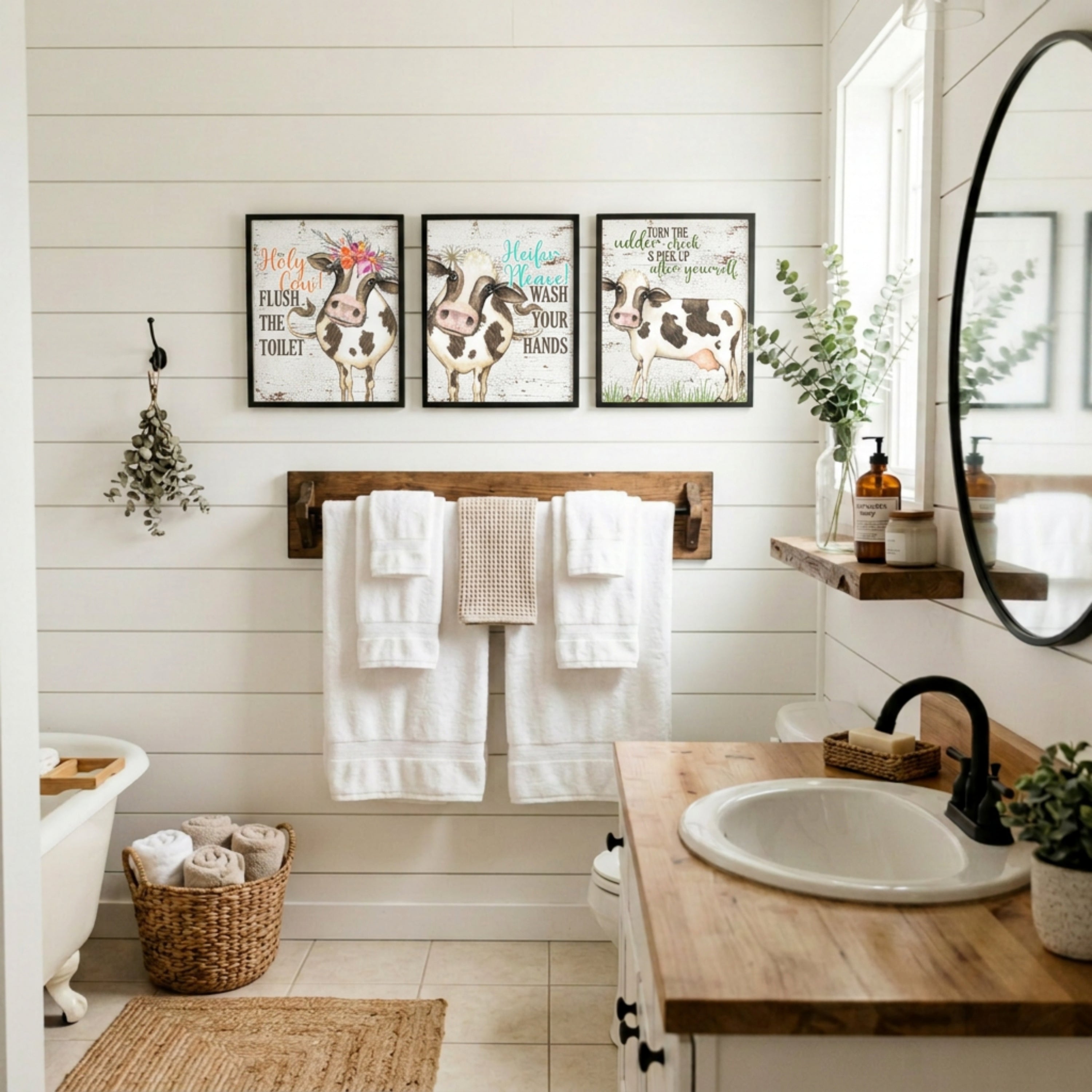 Heifer Please! - Funny Cow Bathroom Wall Art Prints, Farmhouse Decor Set of 3, 8x10in