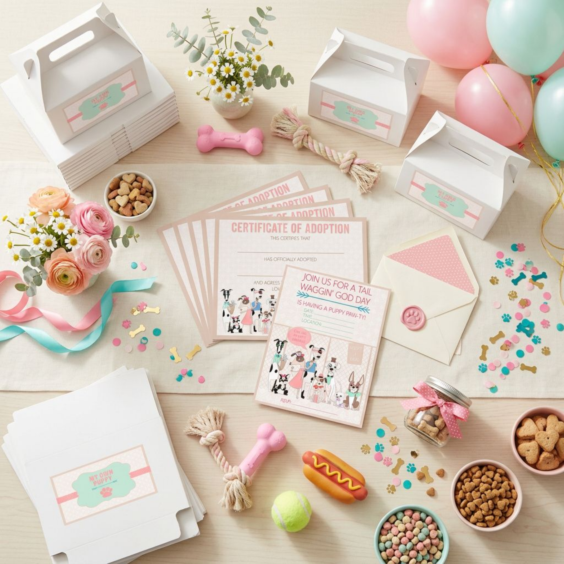 Puppy Paw-Ty Party Kit | Pink Dog Adoption & Gotcha Day Party Supplies, 94 Pieces