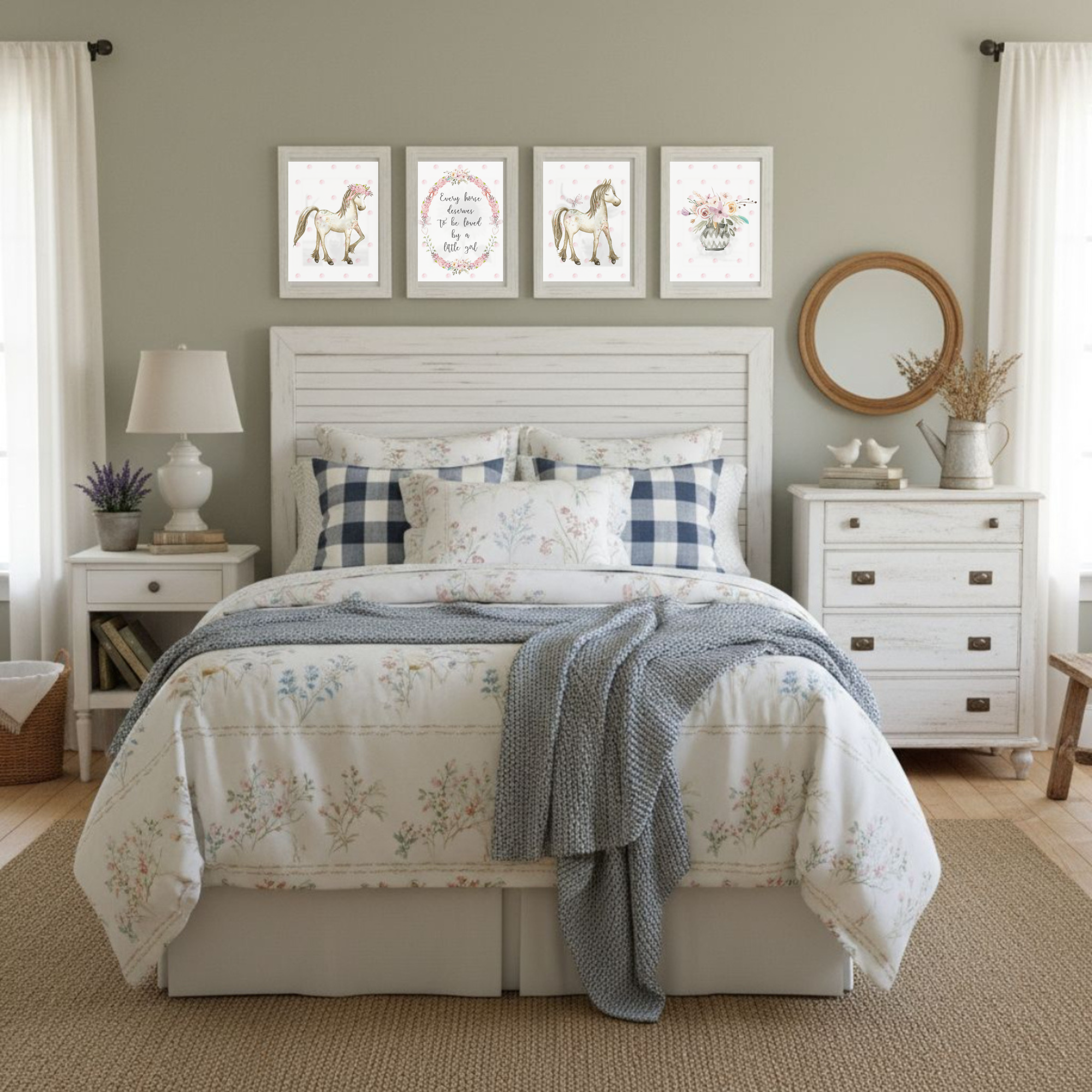 Every Horse Deserves To Be Loved By A Little Girl, Pink Flowers Pony Wall Art Print Decor