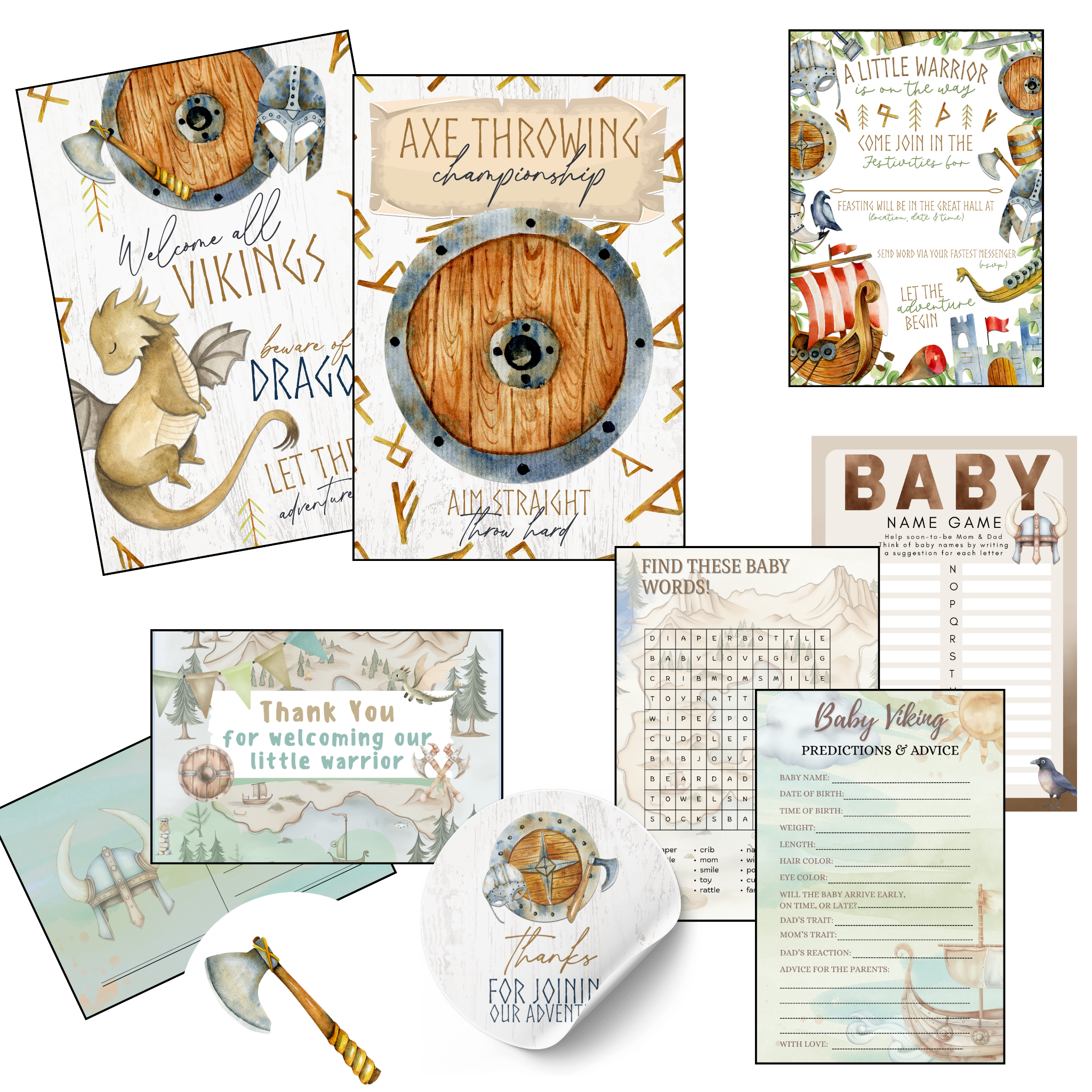 Viking Baby Shower Bundle – A Little Warrior Is On the Way 98 Piece Complete Kit