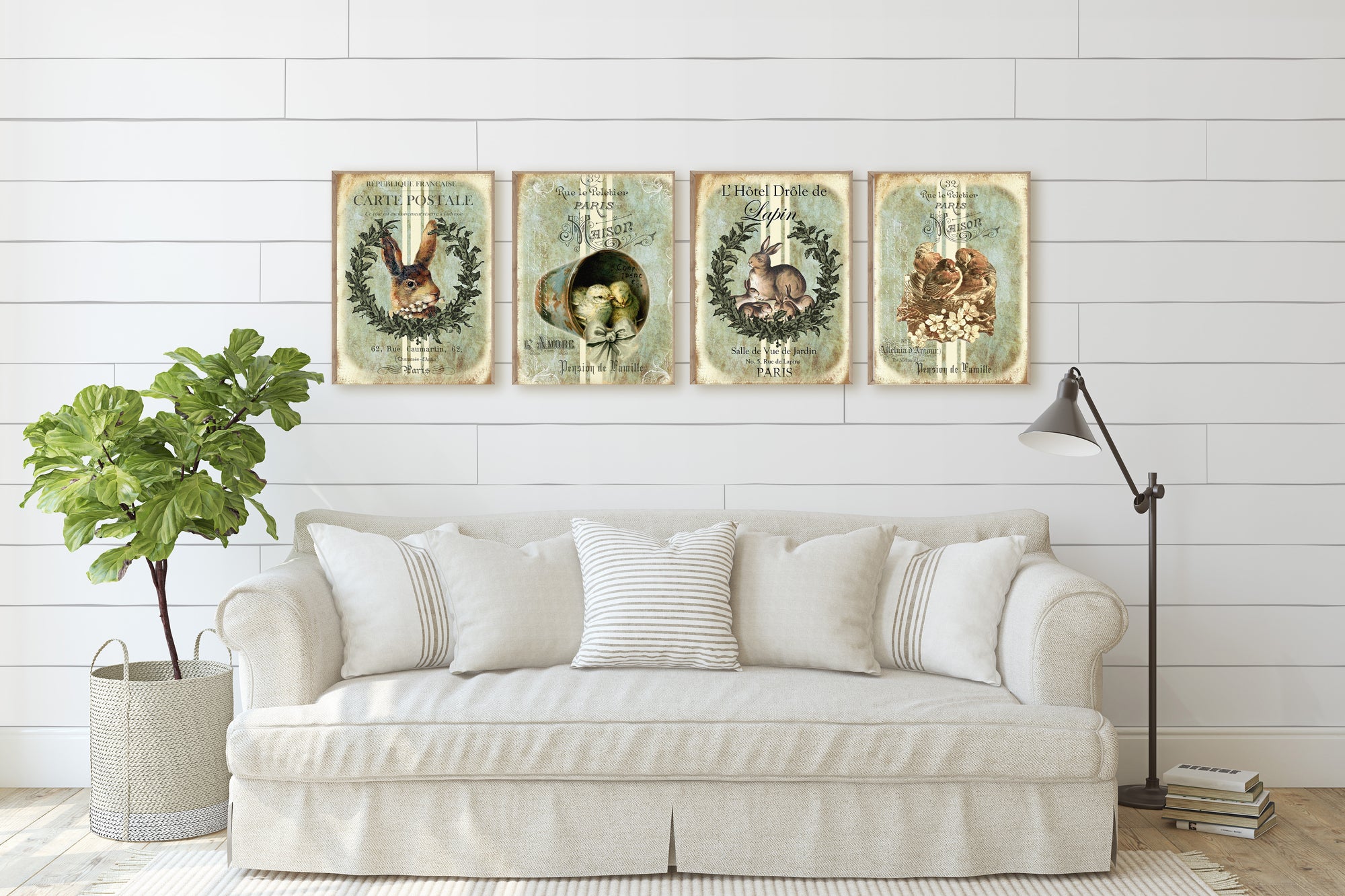 Vintage French Hotel Bunny Spring Wall Art Print Decor