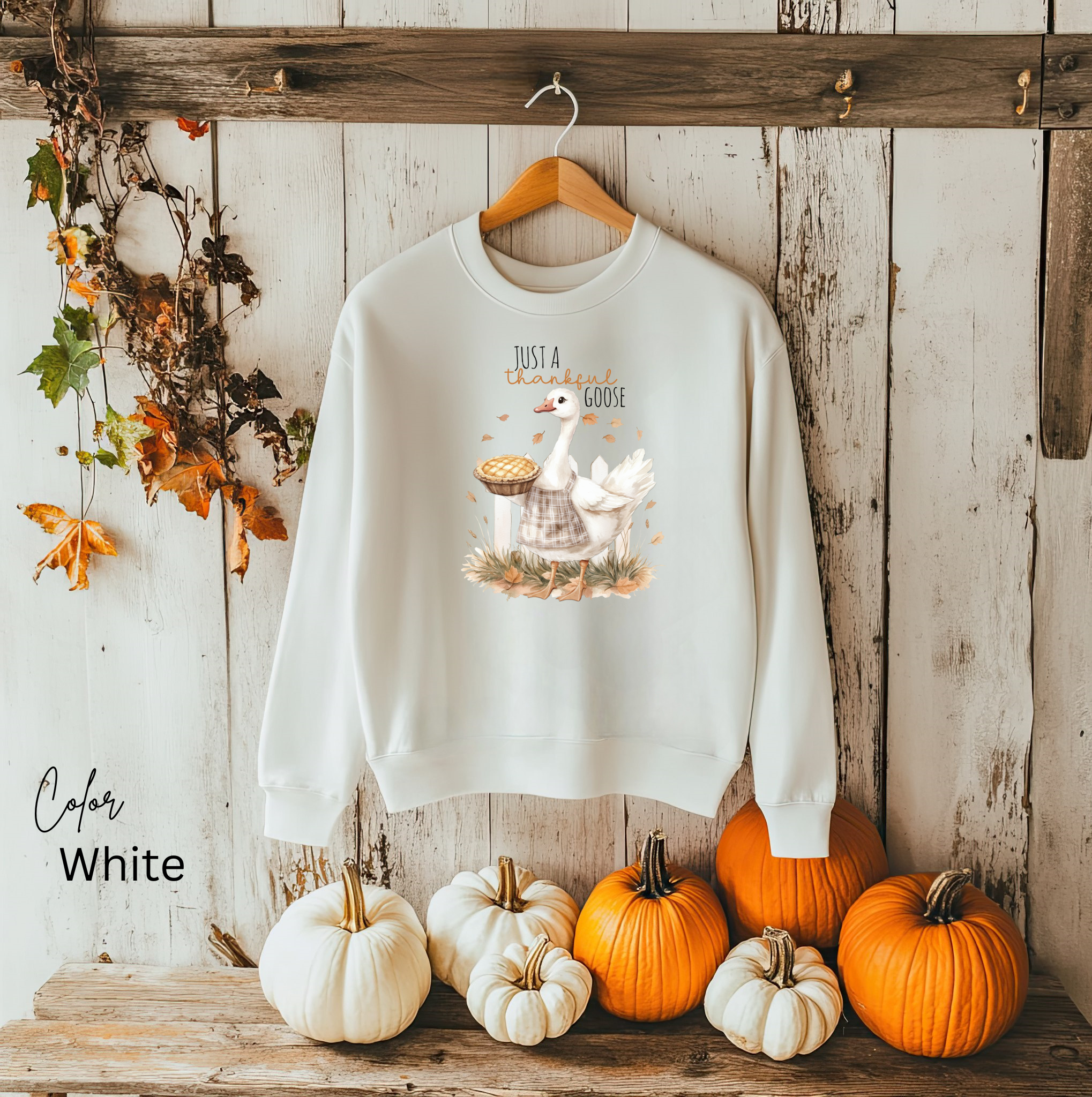 Just a Thankful Goose - Cozy Crewneck, Thanksgiving Sweatshirt, Fall Fashion, Gift for Thanksgiving Celebrations
