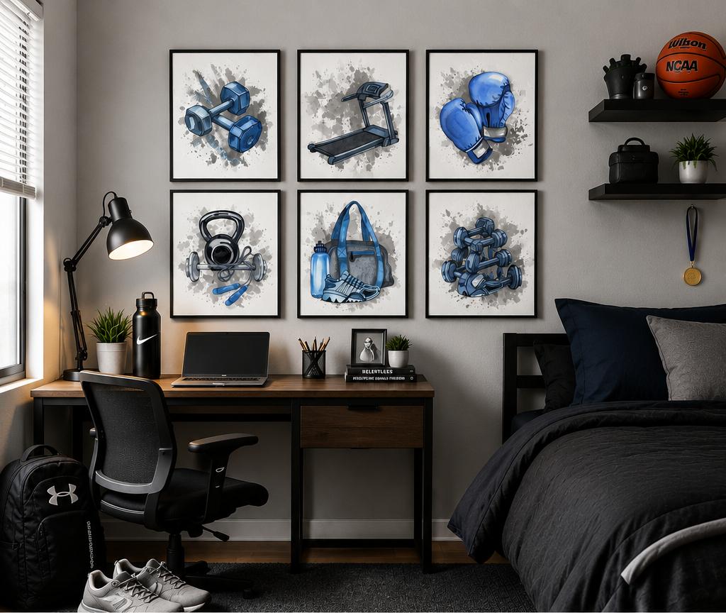 Workout Weight Training Lifting Exercise Home Gym Wall Art Print Set of 6