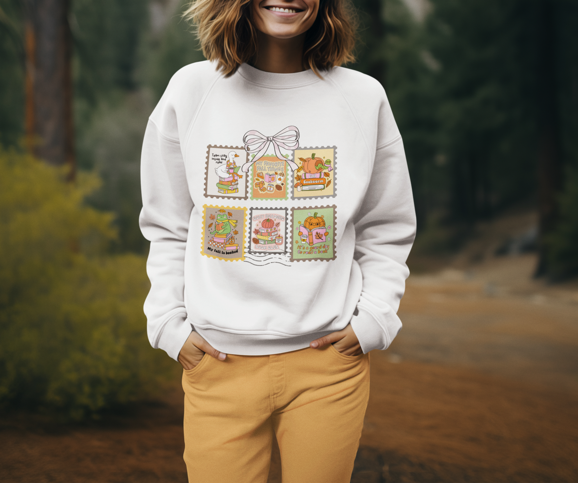 Vintage Fall Cozy Reading Book Club Stamp Design Crewneck Sweatshirt - Team Stay Inside and Read
