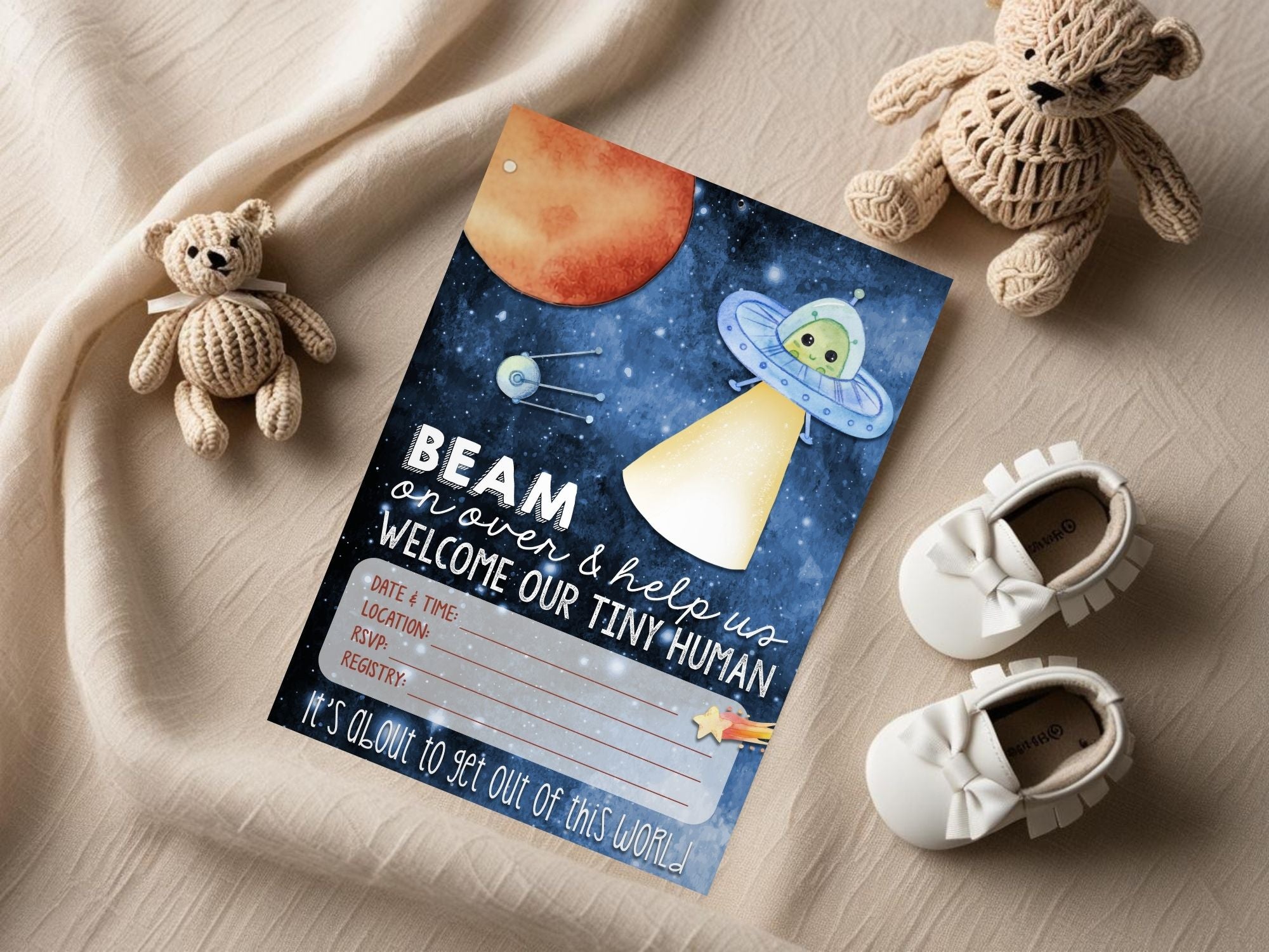Welcome Our Tiny Human Alien Baby Shower Bundle - 62 Piece Space Theme Party Kit Supplies