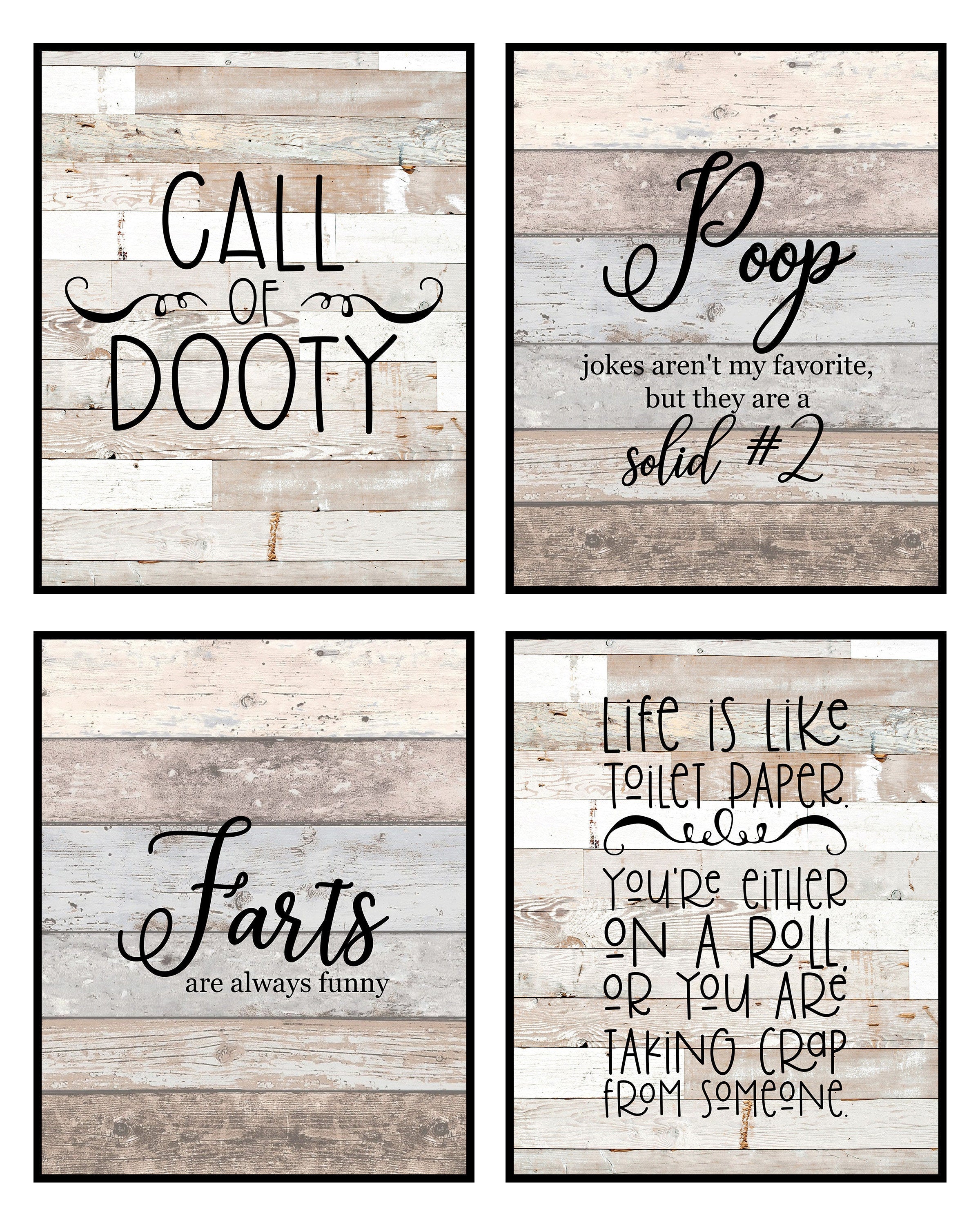 Call of Dooty - Funny Fart Bathroom Wall Art Prints, Neutral Farmhouse Decor Set of 4, 8x10in