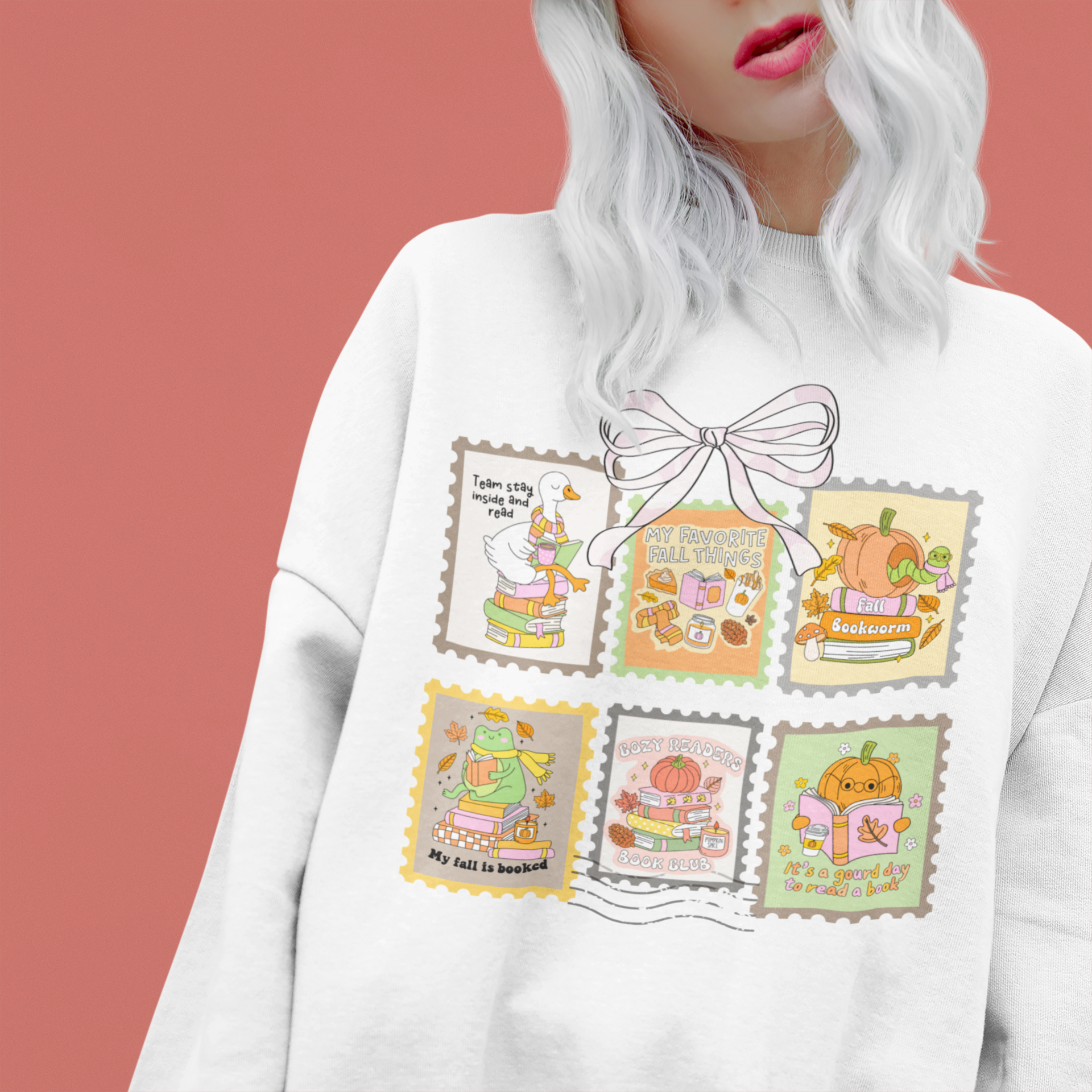 Vintage Fall Cozy Reading Book Club Stamp Design Crewneck Sweatshirt - Team Stay Inside and Read