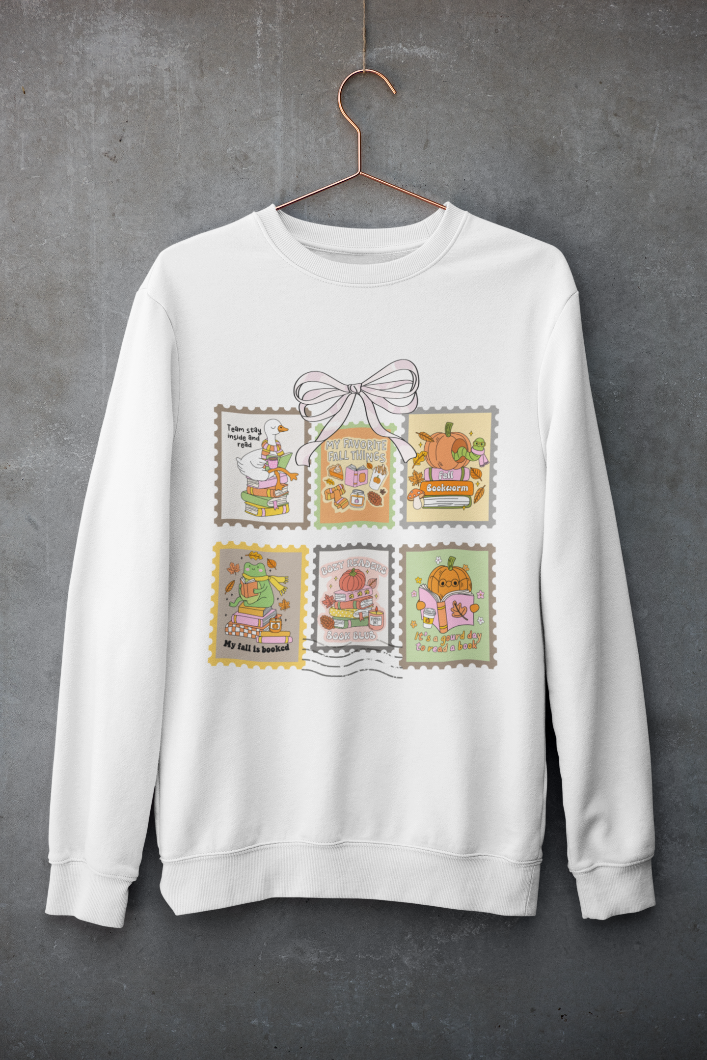 Vintage Fall Cozy Reading Book Club Stamp Design Crewneck Sweatshirt - Team Stay Inside and Read