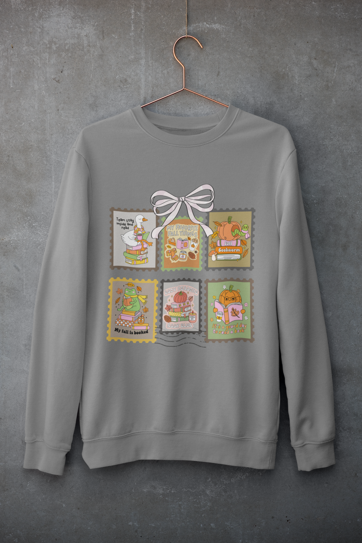 Vintage Fall Cozy Reading Book Club Stamp Design Crewneck Sweatshirt - Team Stay Inside and Read