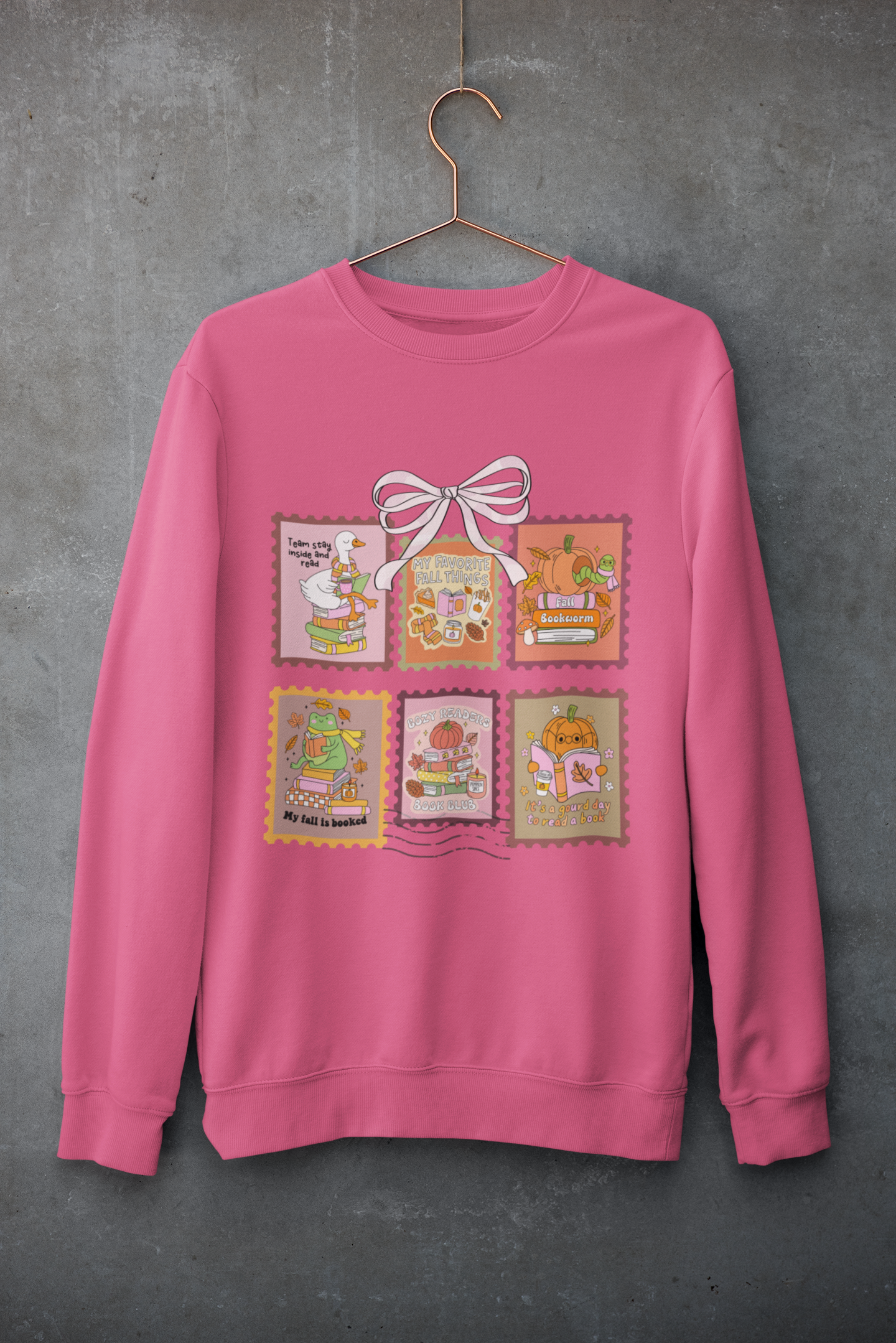 Vintage Fall Cozy Reading Book Club Stamp Design Crewneck Sweatshirt - Team Stay Inside and Read