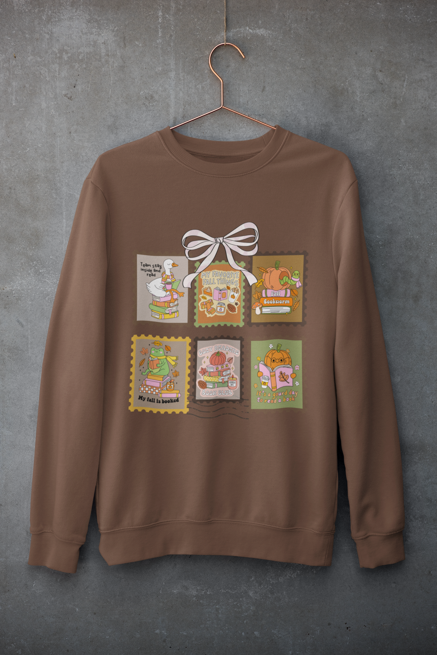 Vintage Fall Cozy Reading Book Club Stamp Design Crewneck Sweatshirt - Team Stay Inside and Read