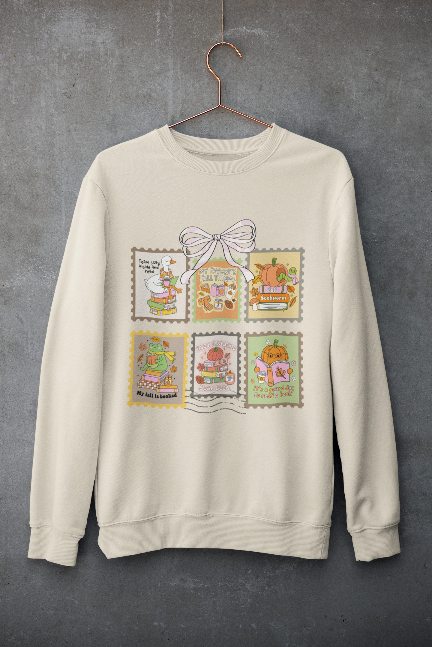 Vintage Fall Cozy Reading Book Club Stamp Design Crewneck Sweatshirt - Team Stay Inside and Read