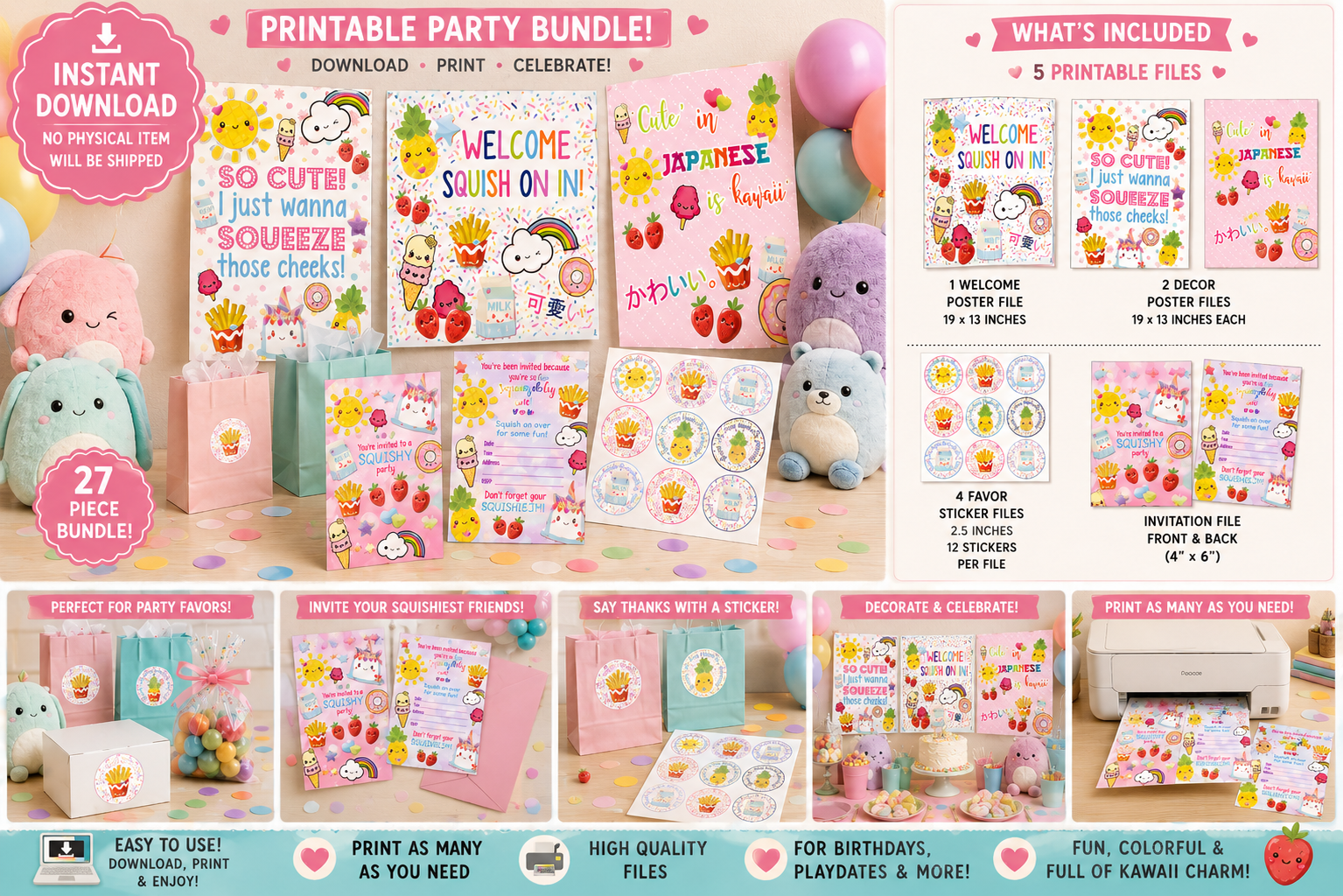 Squishy Kawaii Party Bundle | Instant Download Printable Party Set 10pc