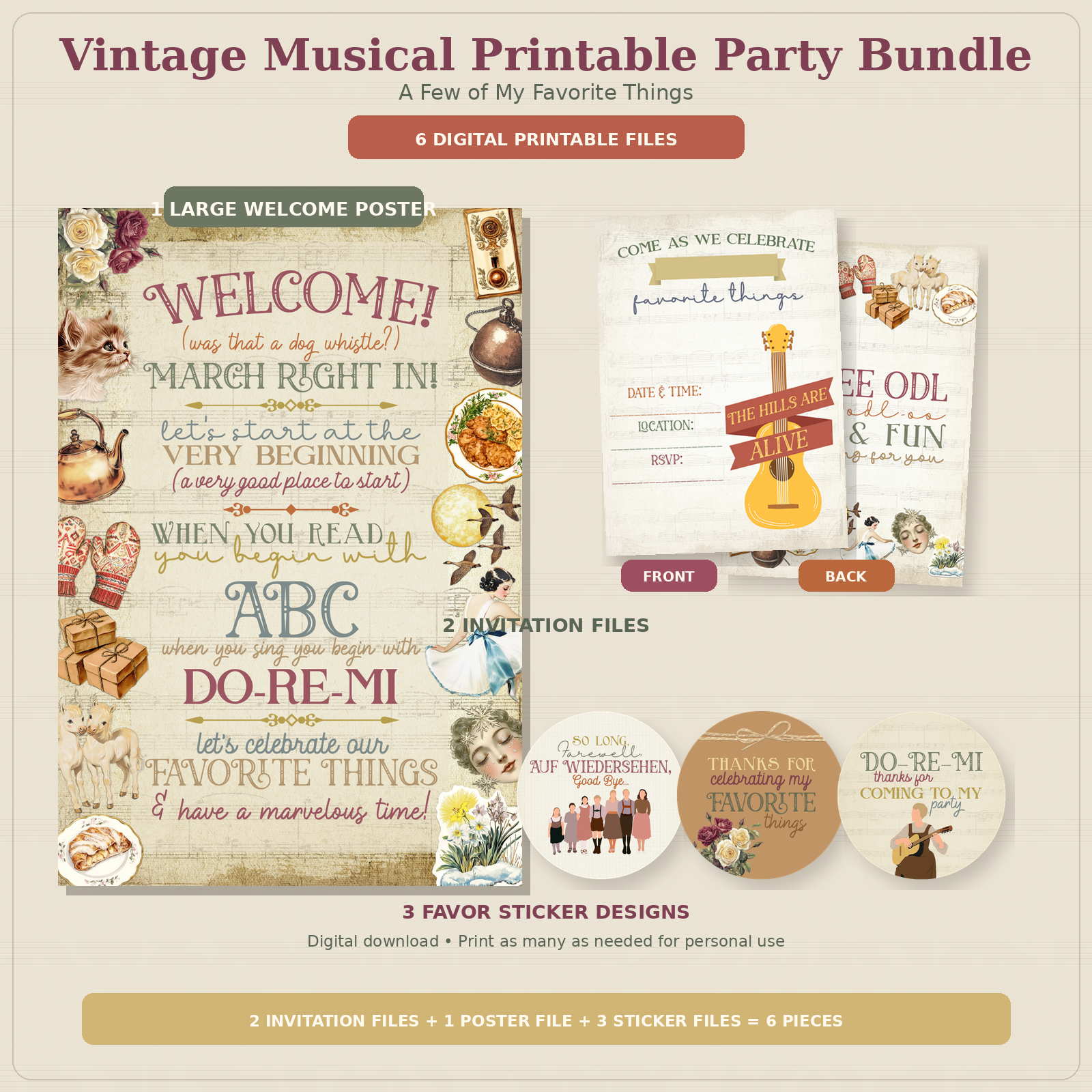 Printable Musical Theater Party Kit | Instant Download Music Birthday Bundle (6 Files)