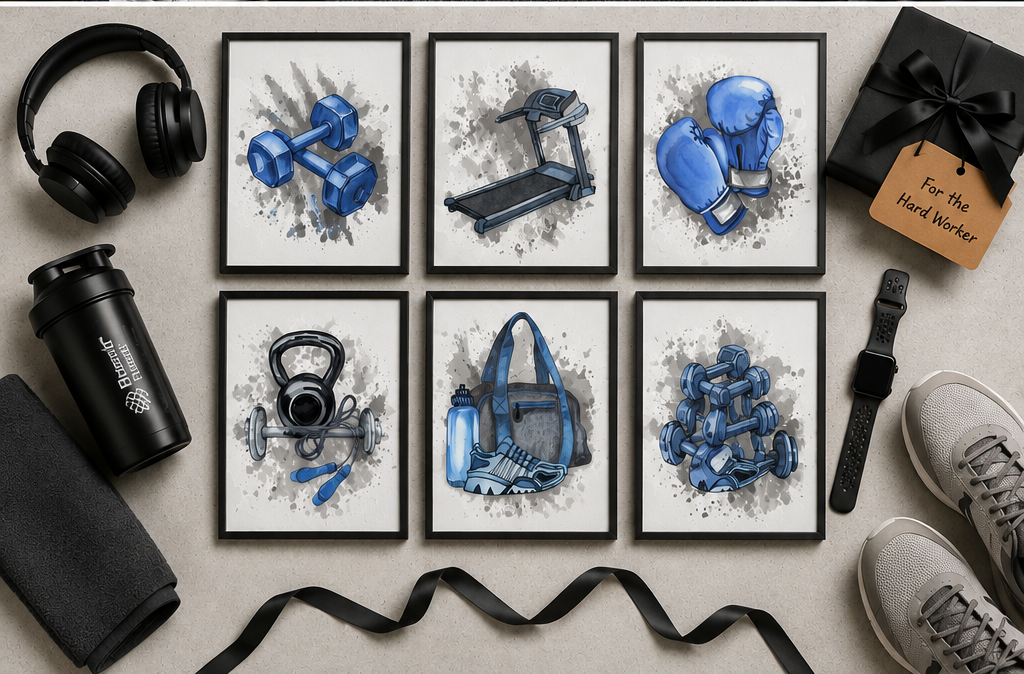 Workout Weight Training Lifting Exercise Home Gym Wall Art Print Set of 6